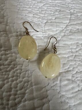 Cream Oval Resin Drop Earrings - Women Jewelry